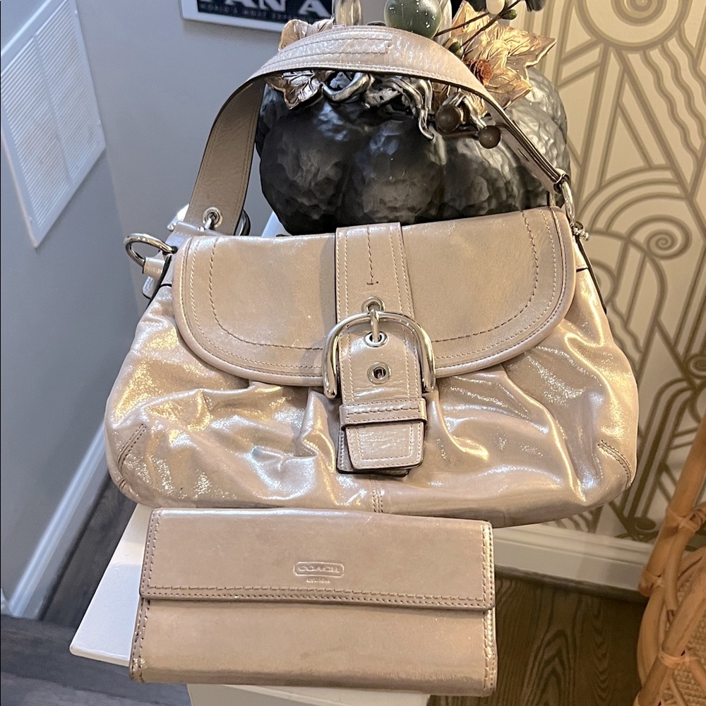 Y2k Coach Metallic silver Shoulder Bag and Wallet
